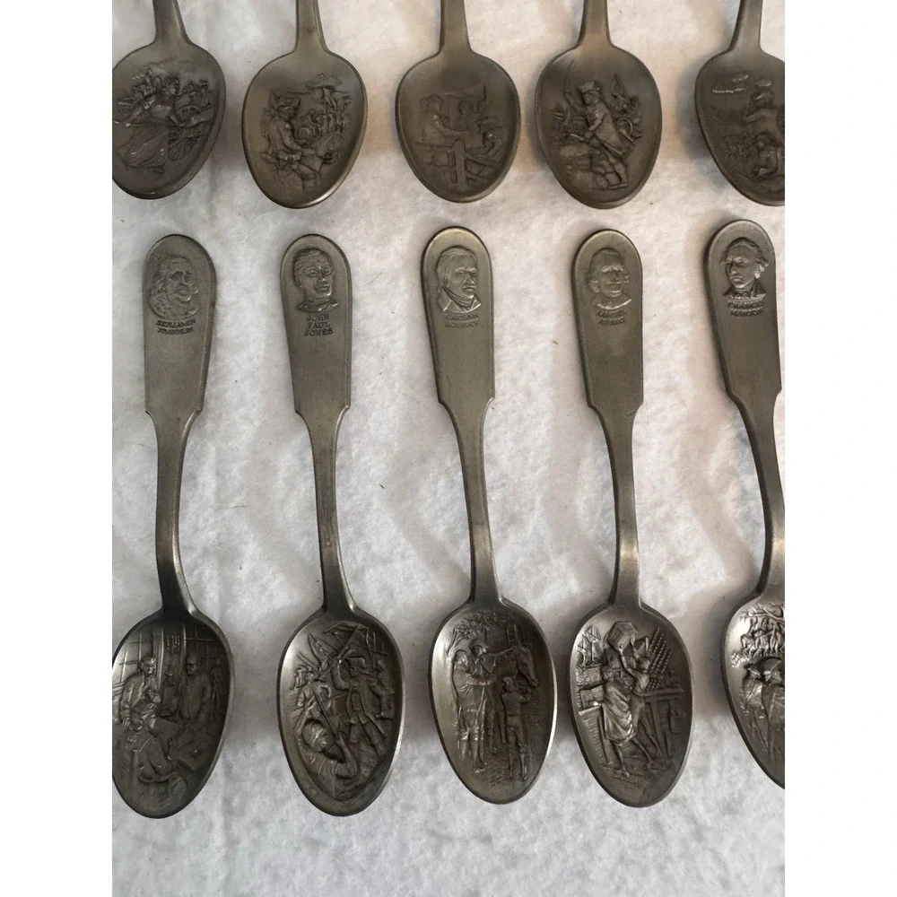 VTG Franklin Mint Pewter Spoon Set American Patriot Political Military Leader 13